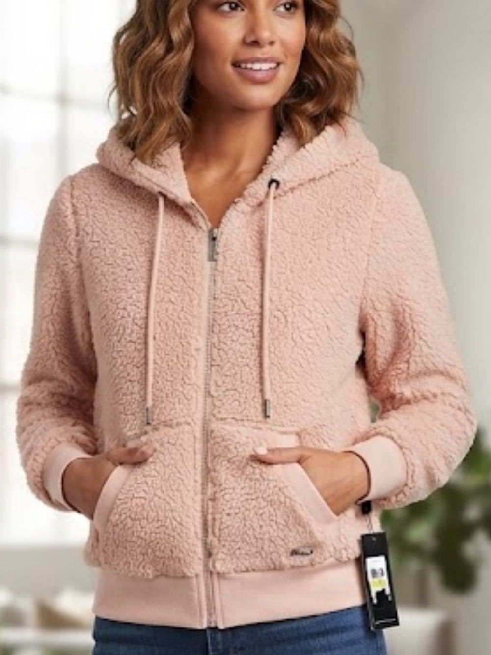 NWT Marc New York Teddy Fleece Zip Hooded Jacket Sz M Light Pink
